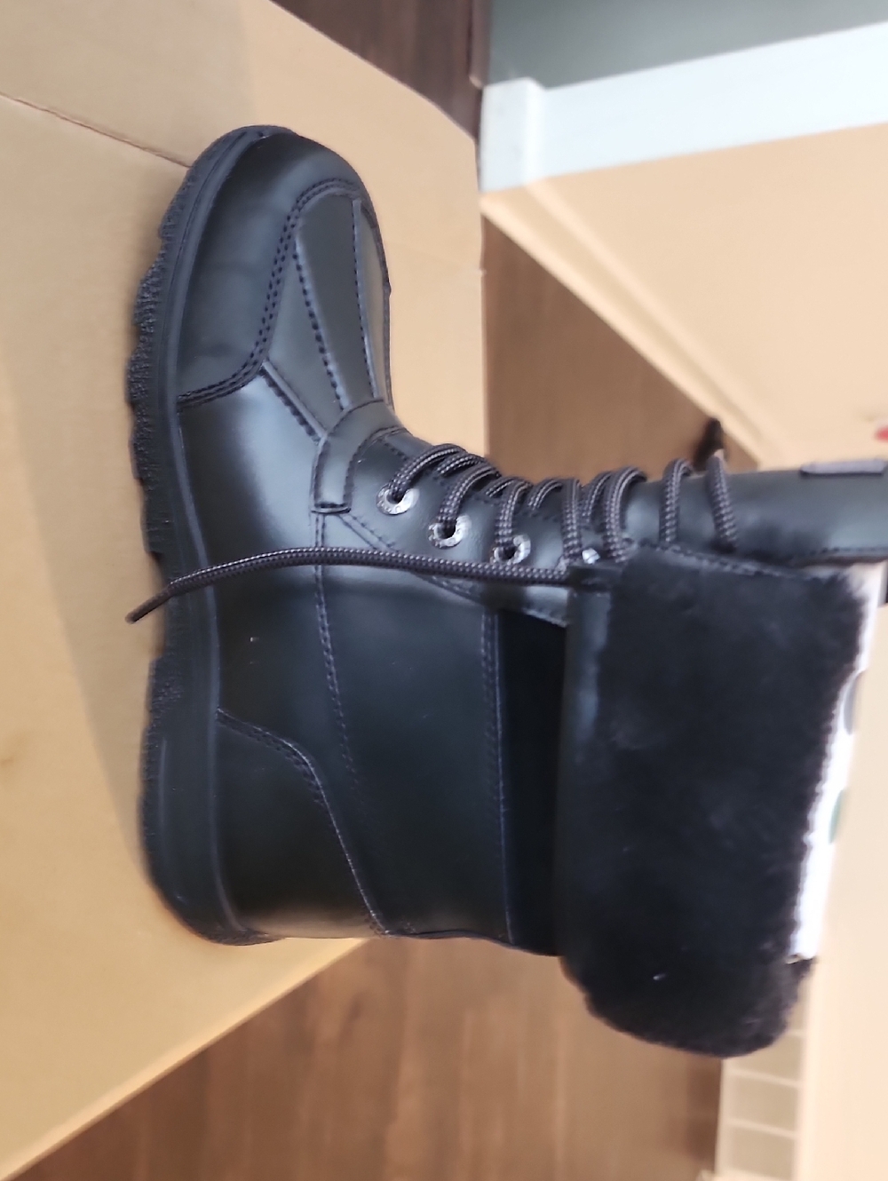UGG Kids Black Lace-Up Winter Boots with Faux Fur Cuff